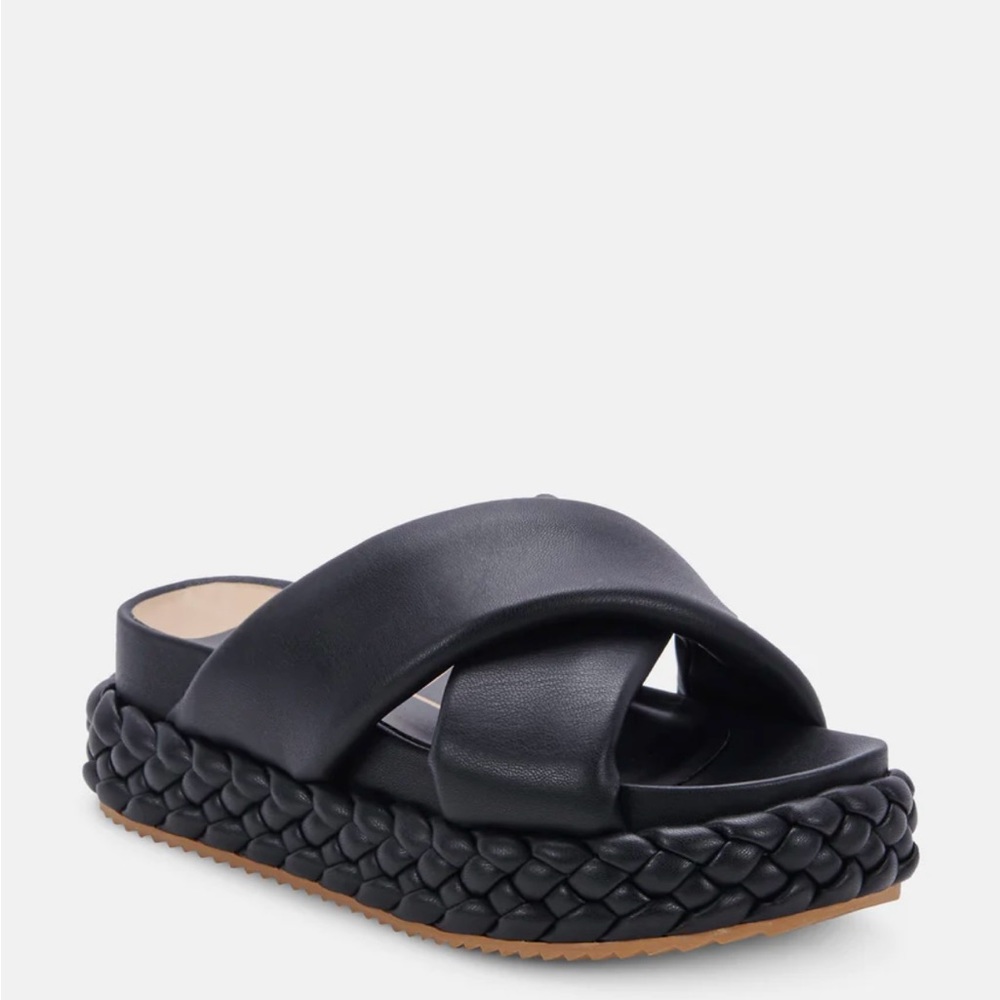 Dolce Vita Black Slide Sandals with Textured Footbed